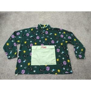 Adventure Time Fleece Pullover Mens XL 1/4 Snap Sweatshirt Cartoon Network Green